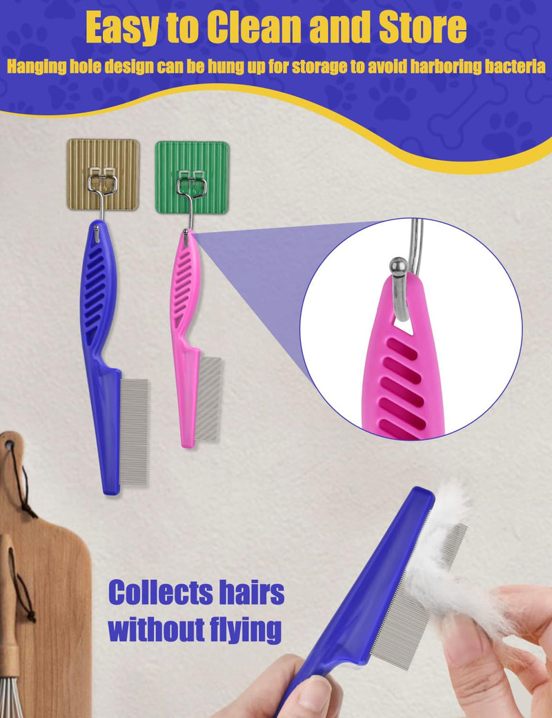 Flea Comb for Cats with Handle, 4 Pcs Flea Brush Tear Stain Comb Grooming Face and Matted Hair Paws Pet Lice Comb for Small, Medium & Large Cat Dog Kitten Rabbit Blue&Pink 4P - BeesActive Australia