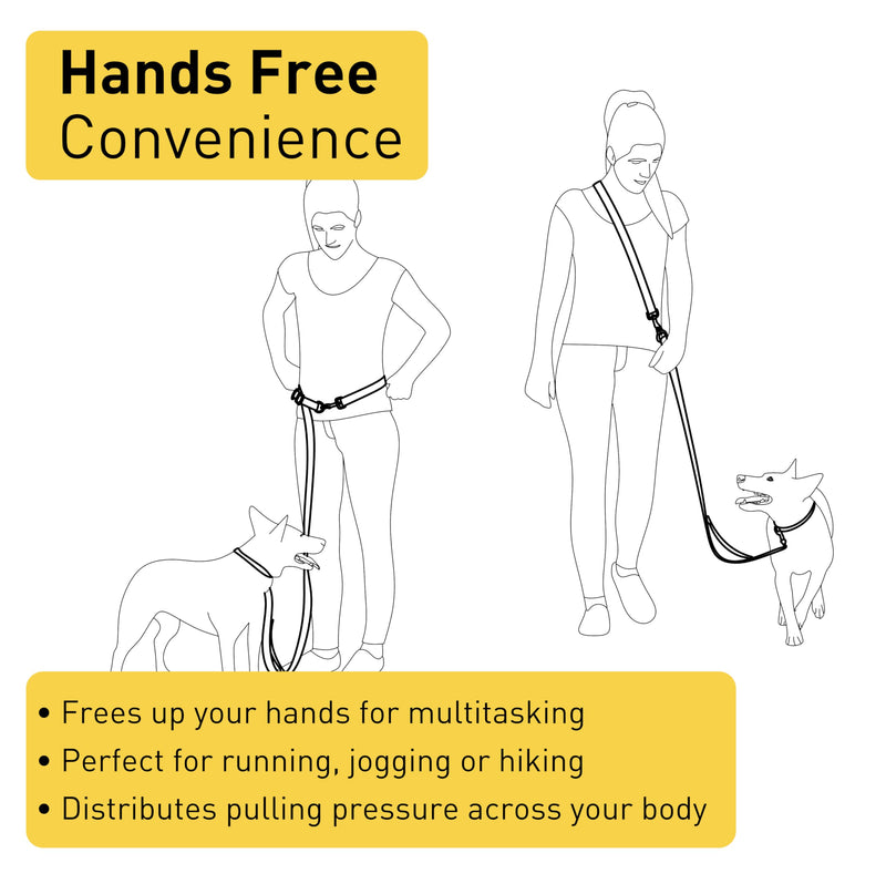 Hands Free Dog Leash - Waist or Shoulder Leash for Walking and Hiking with Medium and Large Dogs, Adjustable 4 to 6 FT Outdoor Bungee Lead with Traffic Handle by Nuvuq (18-120 lbs, Black) Black Pepper
