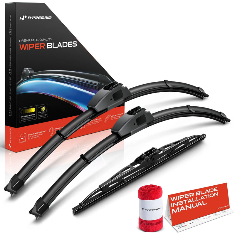 A-Premium 22"+20"+11" Windshield Wiper Blades Compatible with Jeep Compass 2007-2016 & BMW 325i 2001-2005 - Front Rear Wipers Blade Set for Hook/Hook Arm, with Wear Indicator & Towel (Pack of 3) 22"+20"+11" Hook+Hook