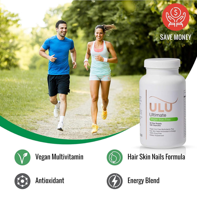 Ultimate Multivitamin: Vegan, Iron Free, Promotes Stronger Hair, Skin, & Nails and Improves Antioxidant & Energy with Better Sleep & Less Stress - 180 Capsules (30-Day Supply)