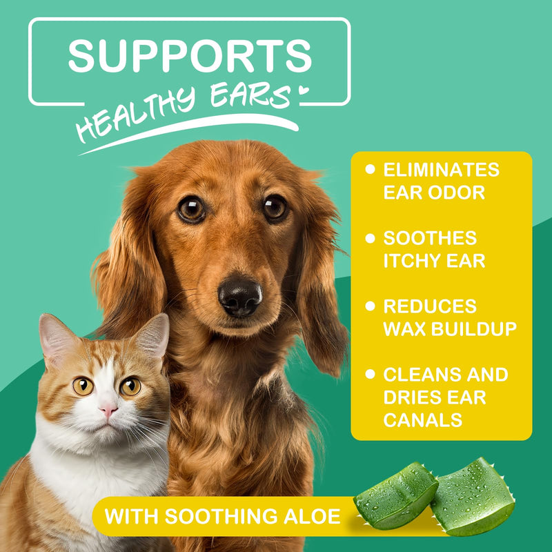 100pk XL Dog Ear Wipes | Soft, Quick & Gentle Ear Wipes For Dogs & Cats | Remove Dirt, Wax & Stop Smelly | Natural Coconut Oil & Aloe Vera Infused Dog Ear Cleaning Finger Wipes! Hypoalergenic