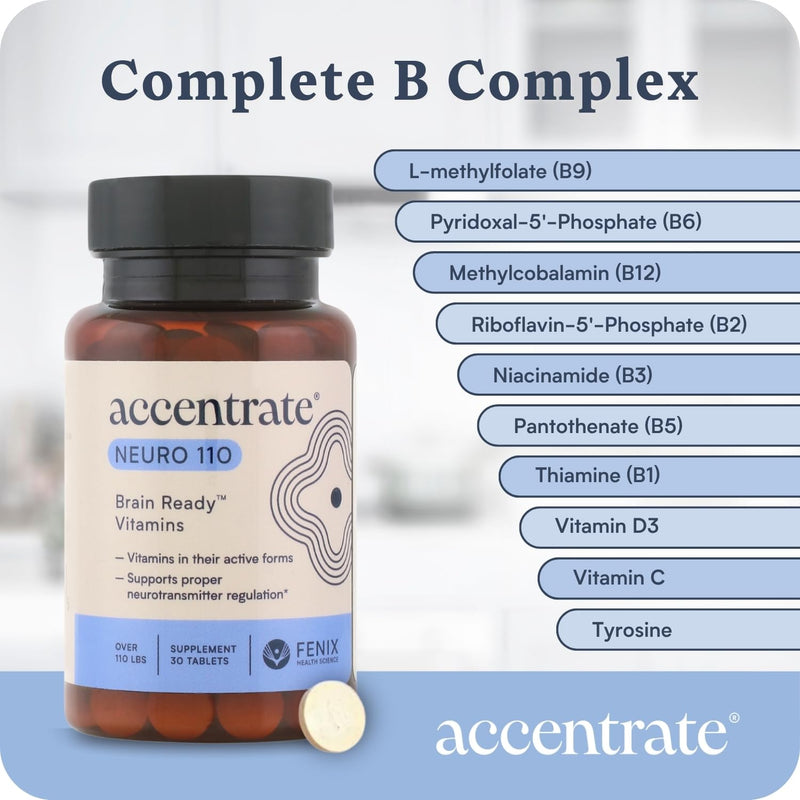 Accentrate Neuro - Brain Health, Methylated Vitamin B Complex, MTHFR | Every B vitamin already in its active form, so your body does not have to convert it first. Supports focus and mood. Teen/Adult