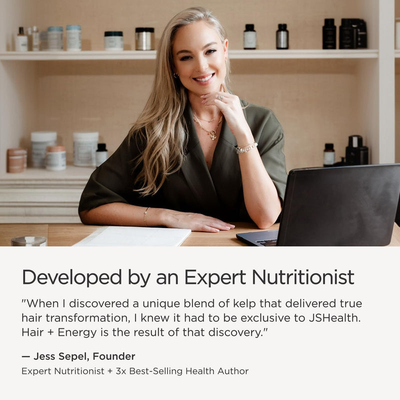 JSHealth Hair Growth Vitamins for Women. Hair + Energy with Kelp Iodine and Zinc. Supports Thickness, Strength, Energy. Nutritionist-Formulated (60 Capsules) | Hair Vitamins for Women and Men, Zinc and Iodine Hair Supplements for Hair Growth