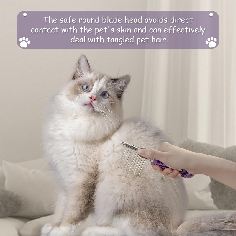 Detangling Pet Comb for Dog & Cat, Grooming Comb with Long & Short Stainless Steel Teeth, Safely Remove Knots & Tangles for Healthy Shiny Coat, Gentle Effective Detangling Tool for Pet Hair (Violet) Violet - BeesActive Australia