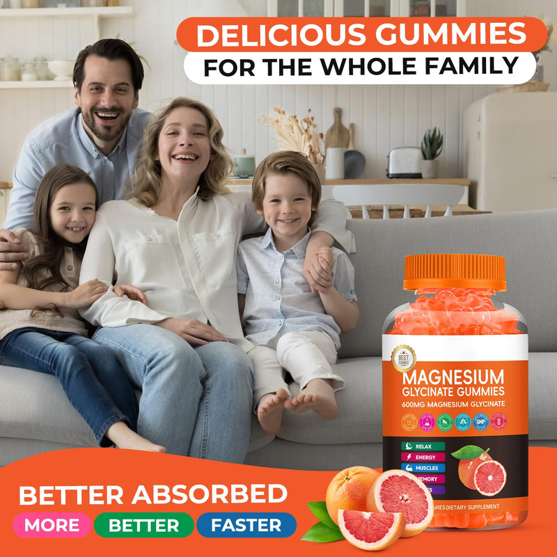 Magnesium Glycinate Gummies, High Absorption Magnesium Complex, Grapefruit | Magnesium Glycinate Gummies with Calcium, Vitamin B6 & D3. Sugar Free Chews, 120 Count, Supports Relaxation & Nighttime 120 Count (Pack of 1)