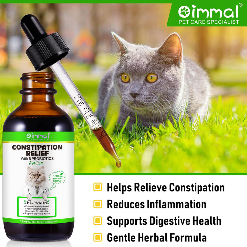 Cat Constipation Relief 2 fl oz, 100% Natural Cat Laxative with 6 Probiotics for Cats Constipation, Promotes Digestive Health, Laxative Constipation Relief, Cats Stool Softener