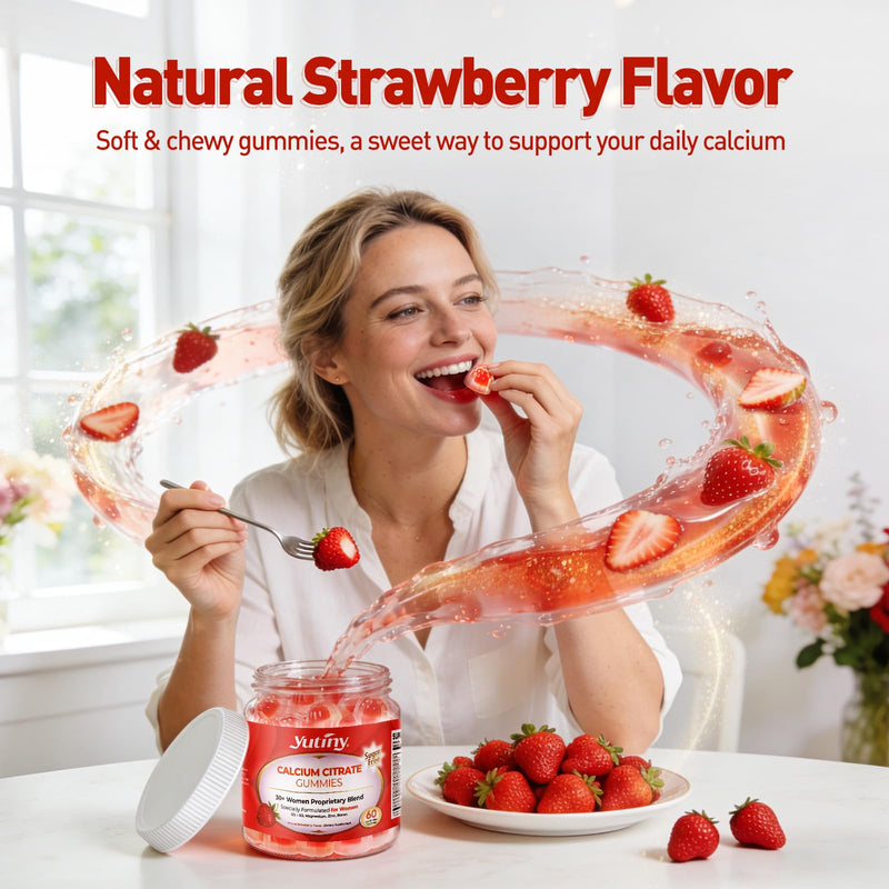 Calcium Supplement for Women Gummies 1200 mg, 60 Count | Calcium Citrate with Vitamin D3 K2 Magnesium Zinc, Overall Health, Sugar Free, Strawberry Flavor