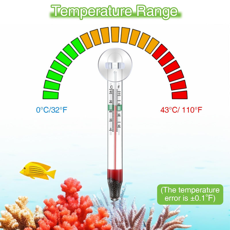 Dreyoo 4 Pcs Floating Aquarium Thermometers, Floating Glass Aquarium Thermometer with Suction Cup, Mercury Free Large Standing Thermometer for Freshwater and Saltwater Fish