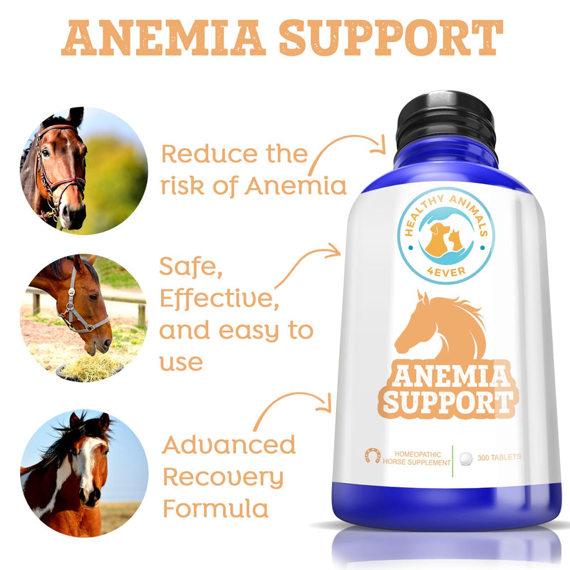 Healthy Animals 4Ever All-Natural Horse Anemia Support - Helps Prevent Diseases and Parasites - Supplements for Horses - Homeopathic & Highly Effective - 300 Tablets - BeesActive Australia