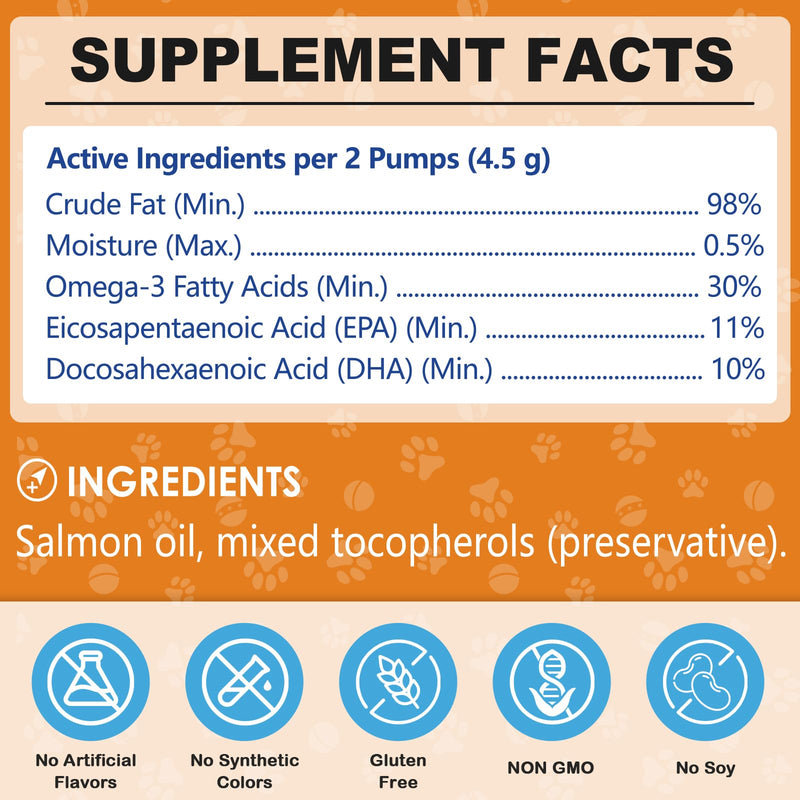 Wild Alaskan Salmon Oil Omega-3 & 6 Supplement with EPA DHA for Dogs & Cats, Supports Healthy Skin, Shiny Coat, Joint Mobility & Heart Health, 236ml (8 fl oz)
