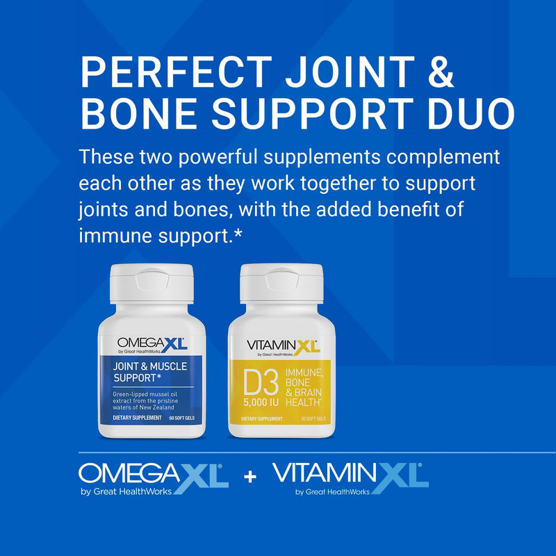 OmegaXL Joint Support 60 Soft Gels & VitaminXL D3 5000 IU 30 Count | Natural Joint Support Supplement, Non-GMO, Drug Free, 60 Soft Gels & D3 High Potency Immune Support 30 Soft Gels 1 OXL + 1 D3