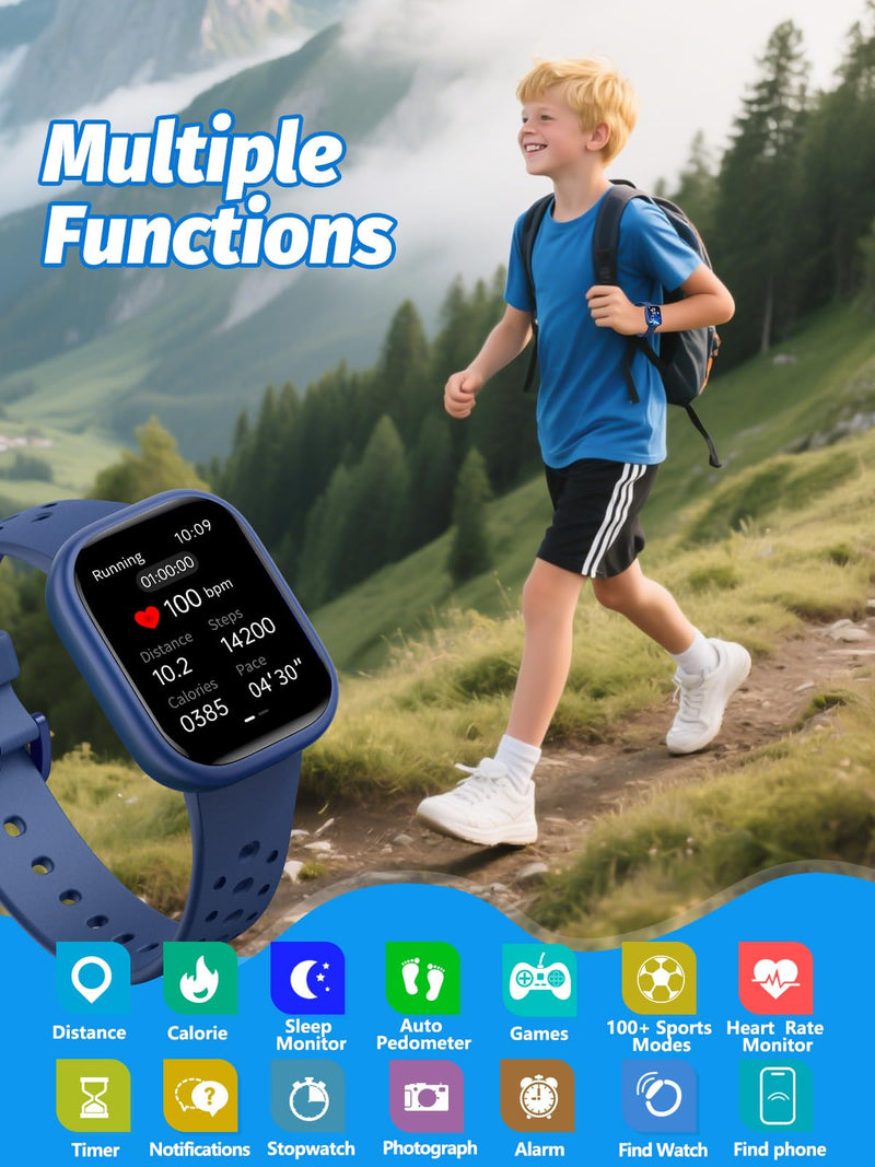 teslahero Upgraded Kids Smart Watch Fitness Tracker, 1.85" Screen with 12 Puzzle Games, Heart Rate Sleep Monitor, Pedometer, Waterproof Activity Tracker with/Without APP for Boys Girls Black - BeesActive Australia