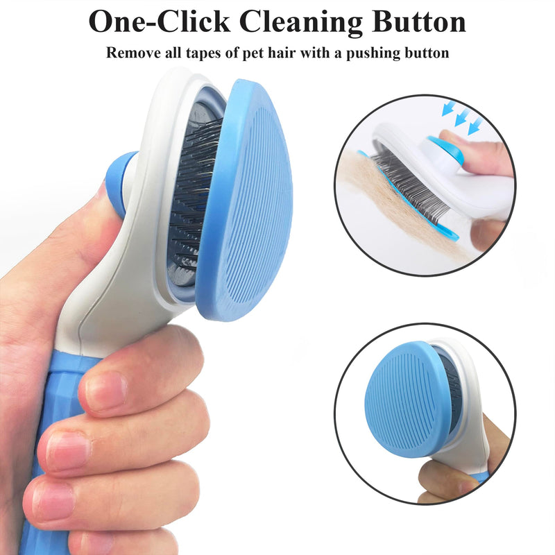 Dog Brush Cat Brush, Dog Grooming Brush for Shredding with Cleaning Button, Pet Self Cleaning Slicker Brush for Removing Loose Fur, Undercoat, Mats Tangled Hair, Massage Tools for Dog, Blue - BeesActive Australia