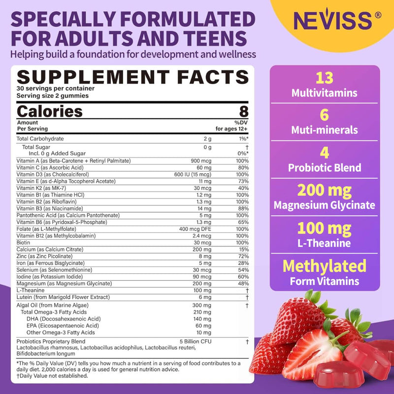 Teen Vitamins Methylated Multivitamin Gummies for Boys Girls 12-17, 120 ct | w/ Magnesium Glycinate, Omega-3, L-Theanine for Teens Kids Calm & Focus Gummies Supplement, 23-IN-1 Formula, Sugar Free 60 Count (Pack of 2)