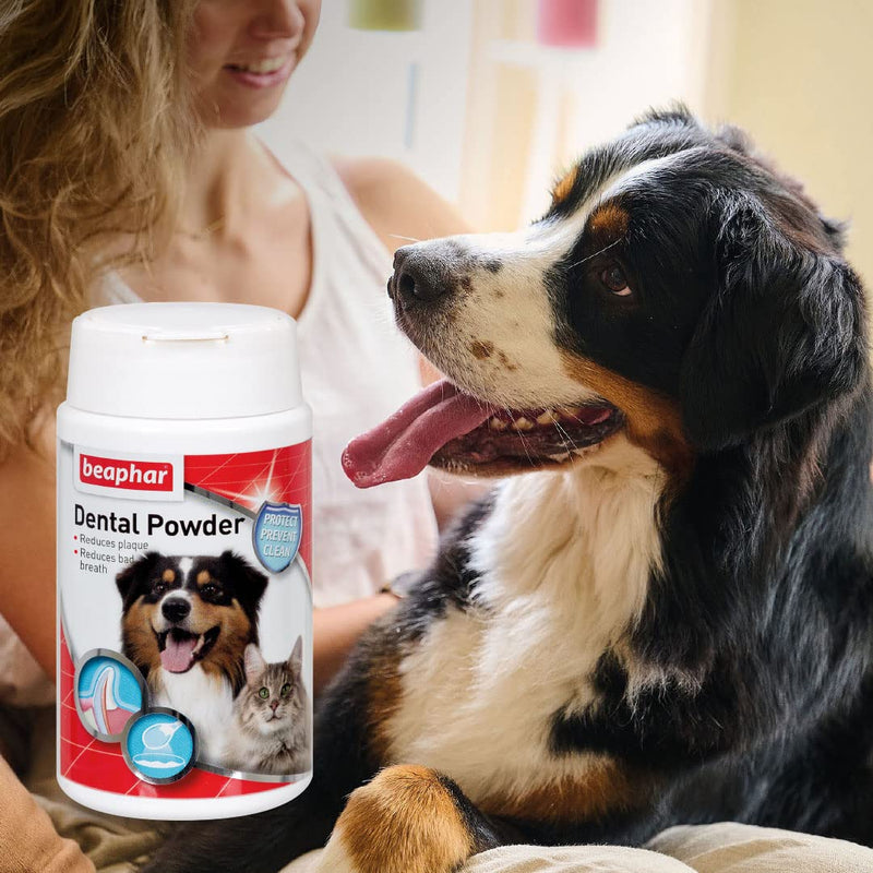 Beaphar | Anti-Plaque Dental Powder | For Dogs & Cats | Combats Plaque & Tartar | Prevents Bad Breath | Sprinkle on Food | 75g Tub