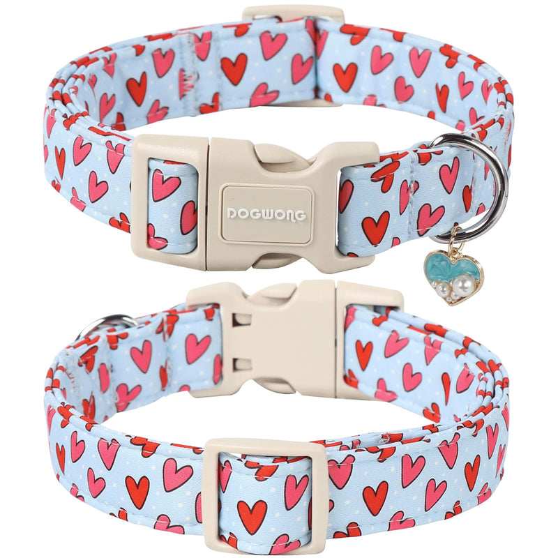 DOGWONG Valentine Dog Collar- Cute Blue Heart Dog Collars Adjustable Designer Valentine’s Day Puppy Heart Dog Collar for Small Medium Large Dogs S V: Blue heart - BeesActive Australia