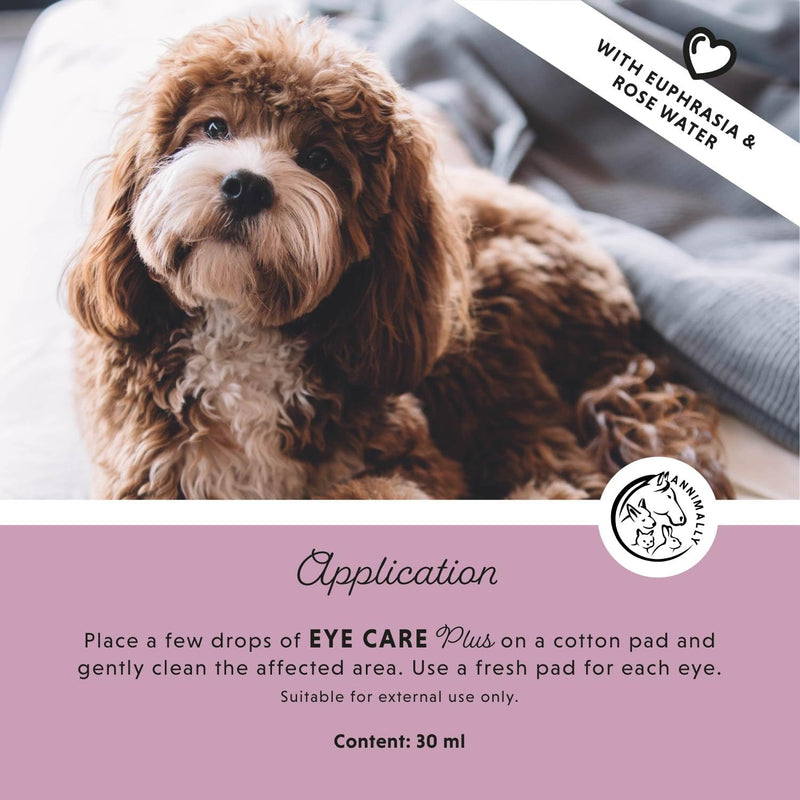 Annimally Eye Care Plus Eye Drops for Dogs & Cats 30 ml - With Euphrasia & Rose Water, For Cleaning the Eye Area, Made in Germany