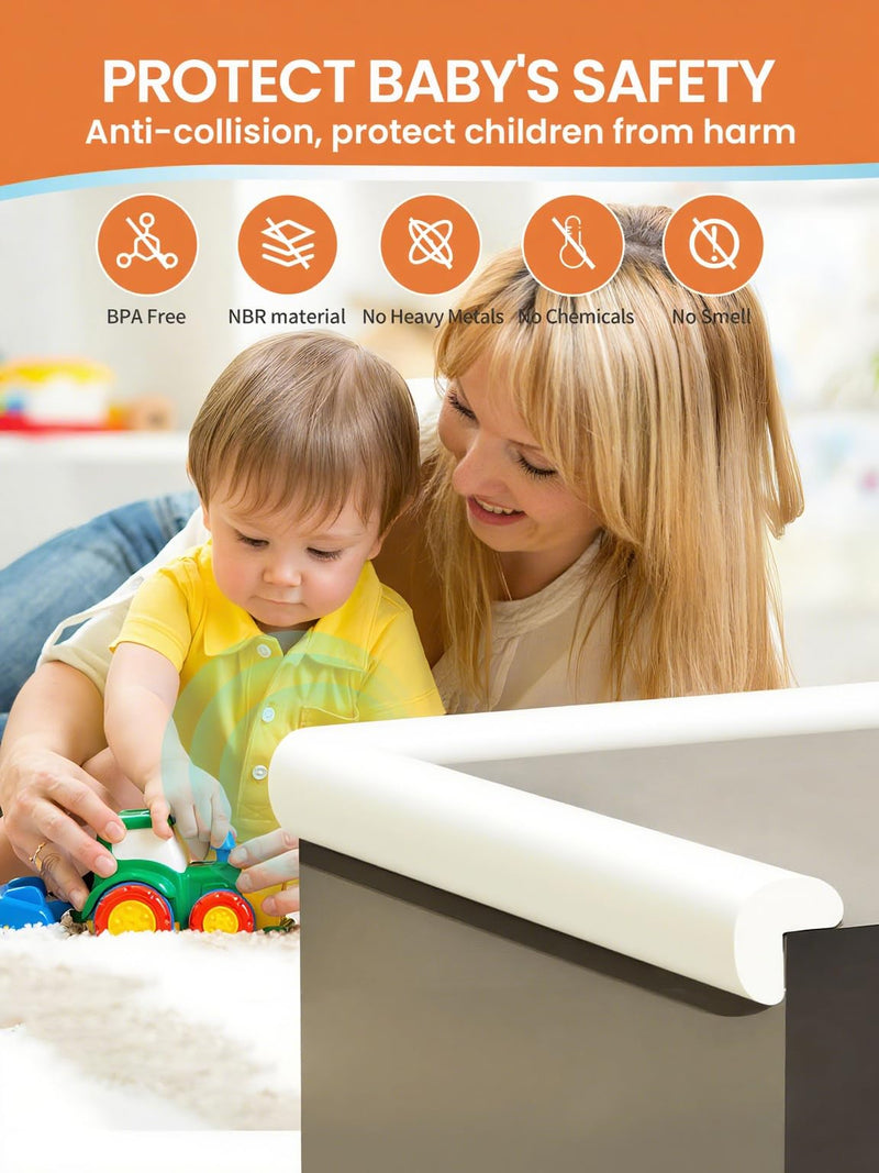 Baby Proof Edge Corner Protector, 16.4FT 0.47''Th L-Shape Furniture Corner & Edge Safety Bumper with 10 Corners, Pre-Taped, Soft NBR Rubber Foam Desk Edge Cushion Wall Corner Protector(White-gray) White-gray 0.47''Th (16.4ft)