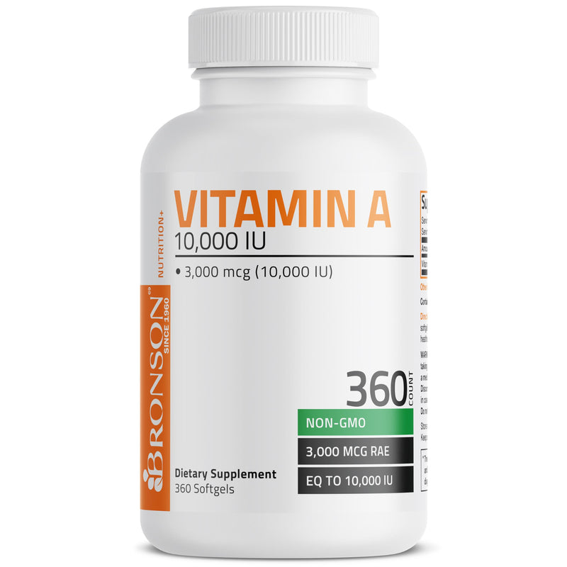 Bronson Vitamin A 10,000 IU Healthy Vision and Immune Support, 360 Softgels | Vitamin A Palmitate, Once-Daily Rapid Release, Skin, Growth & Reproduction Support, Non-GMO Unflavored 360 Count (Pack of 1)