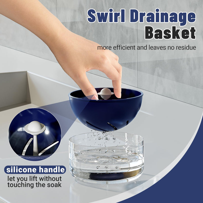 Denture Case Retainer Cleaner Case, Portable Retainer Case for Travel, Denture Bath Case with Strainer Basket, Denture Cups for Soaking Dentures, Clear Braces, Mouth Guard & Retainers - Blue