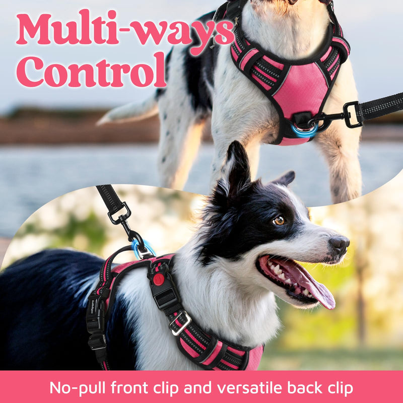 rabbitgoo Dog Harness Medium Sized, No Pull Dog Vest Harness with 3 Buckles, Adjustable Soft Padded Pet Harness with Easy Control Handle and Reflective Strips, Pink, M - BeesActive Australia