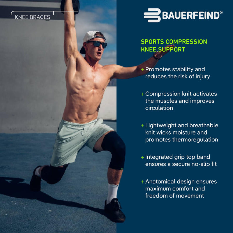 Bauerfeind Sports Compression Knee Sleeve - Lightweight Design with Gripping Zones for Knee Pain Relief & Performance M Black - BeesActive Australia
