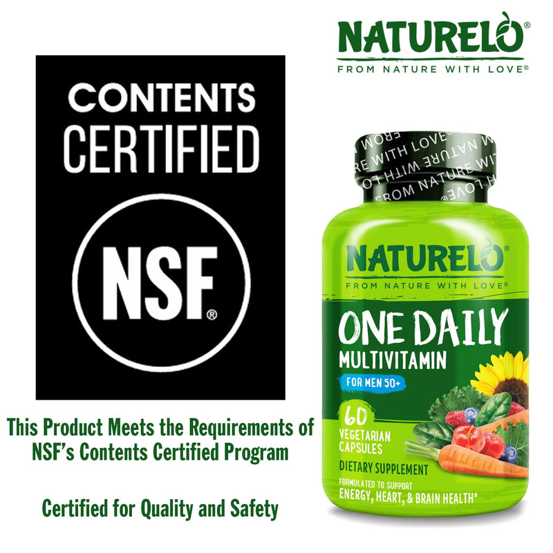 NATURELO Multivitamin for Men 50+ - One Daily, 60 Vegetarian Capsules | Vitamins, Minerals & Organic Whole Foods, Boost Energy and Health, Non-GMO 60 Count (Pack of 1)