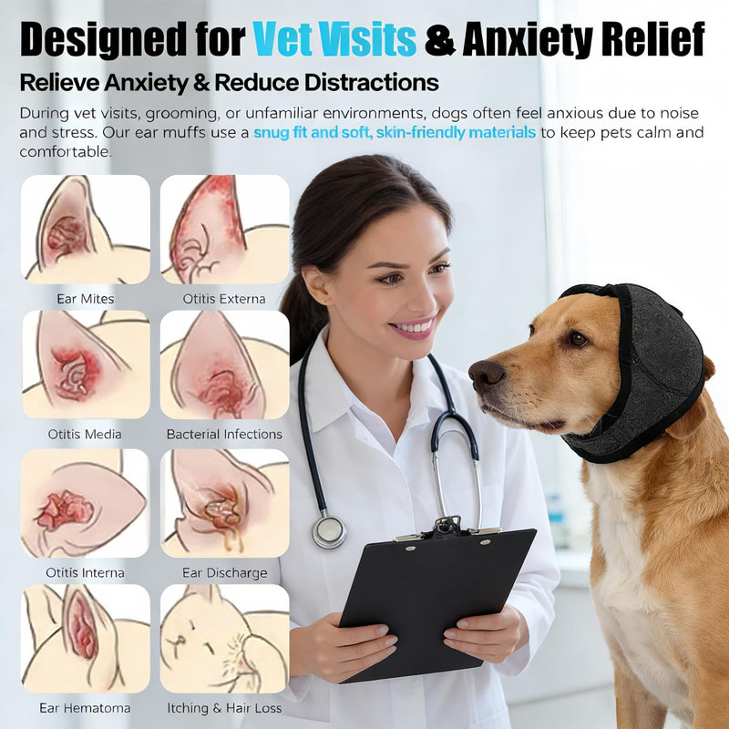 Dog Ear Muffs, Waterproof Calming Hoodie, Anti-Anxiety Ear Covers for Noise Relief, Thunder, Fireworks & Bath Time Grey Medium