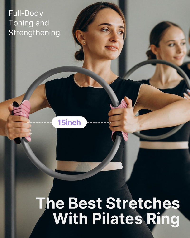 YOTTOY Pilates Ring,15 Inch Magic Circle Ring for Women Thighs,Core and Arms,Exercise Ring Pilates Equipment for Home Workout & Yoga Equipment 15 Inch Grey - BeesActive Australia