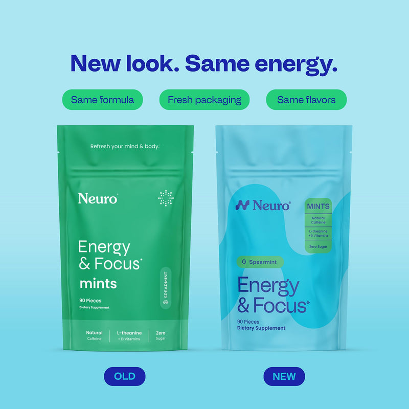 Neuro Energy & Focus Mints, Spearmint, 90 Count | 40mg Natural Caffeine Mints, 60mg L-Theanine, Vitamin B6 + B12, Sugar Free, Vegan, Clean Nootropic Energy & Focus Supplement 90 Count (Pack of 1)