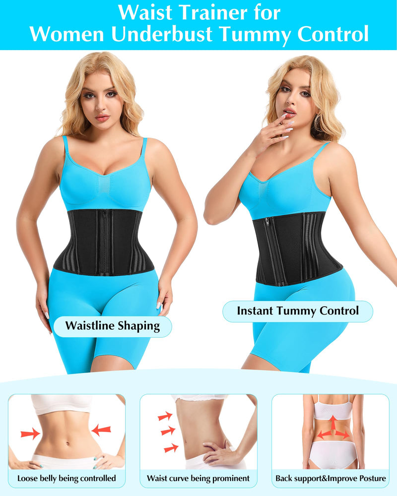 Short Torso Waist Trainer for Women Lower Belly Fat, Workout Fajas Colombianas Waist Cincher Corset Black(enhanced,9''torso,hooks&zipper) Small