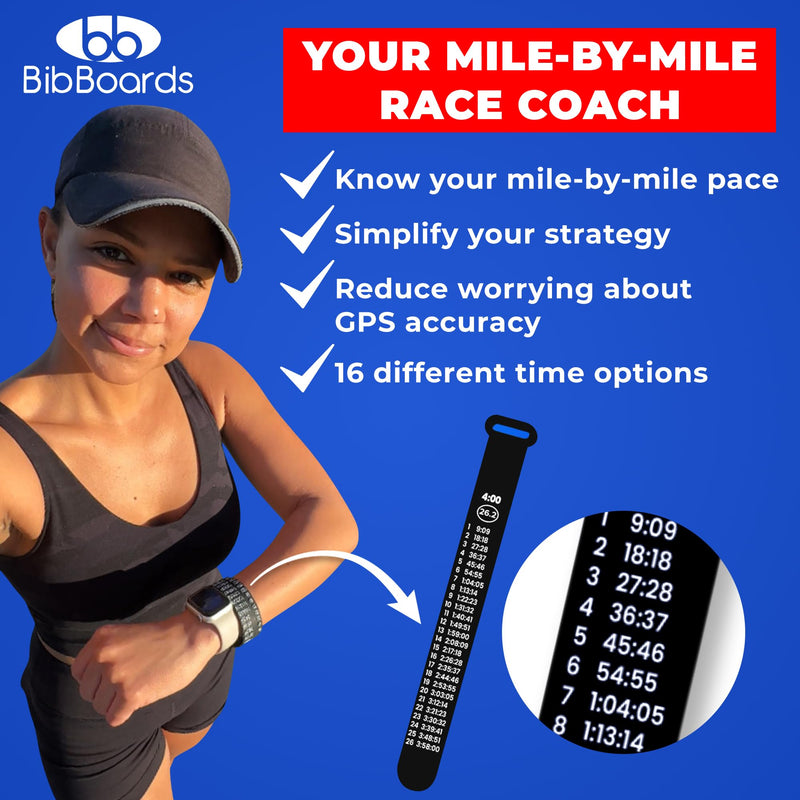 BibBoards Marathon Pace Band - Your Personal Pace Coach for Races & Training to Crush Goals - Waterproof, Lightweight Race Pace Band - Running Accessories for Half & Full Marathons Full Marathon 6:00