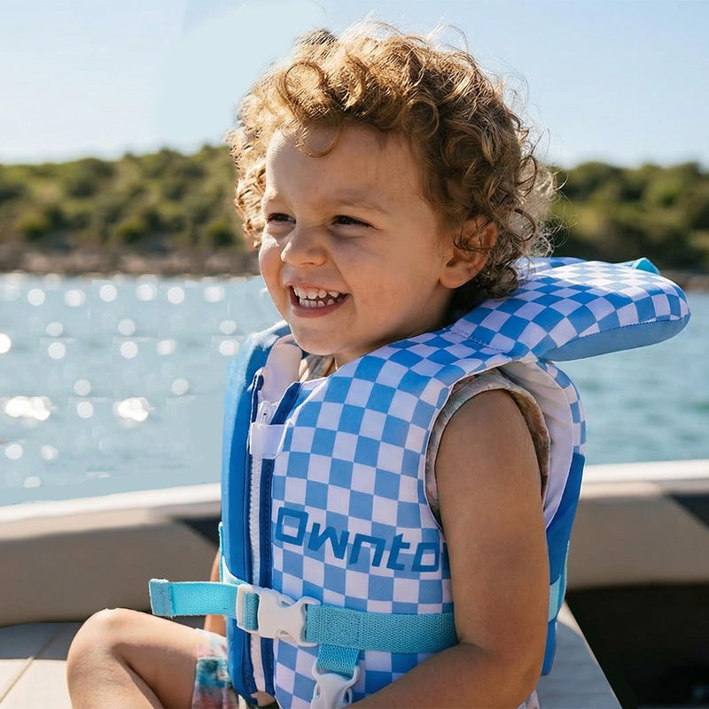 Owntop Toddler Swim Vest Kids Float Jacket Swimming Aid for Children 20-30-40-50 lbs with Adjustable Safety Straps Age 1-6 Years Blue Plaid Medium - BeesActive Australia