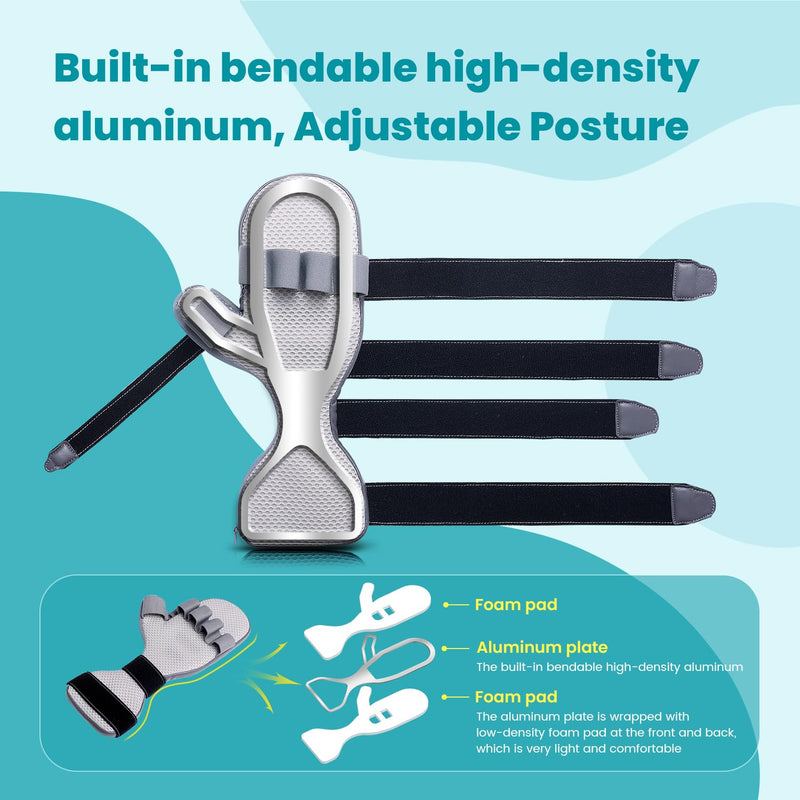 DrFinger Stroke Hand Brace Splint for Straightening Fingers with 5 Fingers Resting Support,Prevent Fingers Curling, Dupuytren's Contractures, Hand Spasms, Fit Right & Left, Men & Women - L Grey