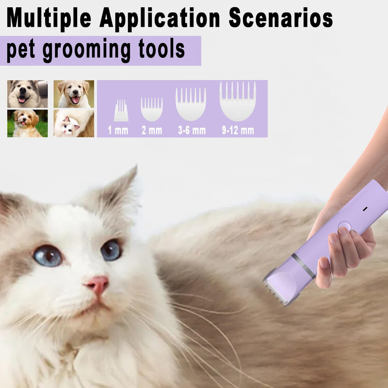 Veeconn Dog Grooming Clippers Kit-Electric Rechargeable Cat Trimmer Tools-Cordless Quiet Pet Nail Paw Grinder-4 in 1 Multifunctional Low Noise Shaver-Razor for feet Face Ears Toenail Eye Purple - BeesActive Australia