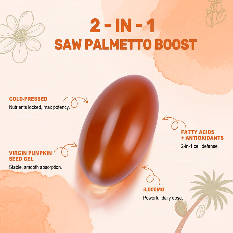 Pumpkin Seed Oil with Saw Palmetto Softgels, 3000mg Per Serving, 300/600 Softgels | Cold-Pressed with Essential Fatty Acids & Phytosterols | Supports Hair, Urinary, Bladder & Prostate Health | Non-GMO - BeesActive Australia