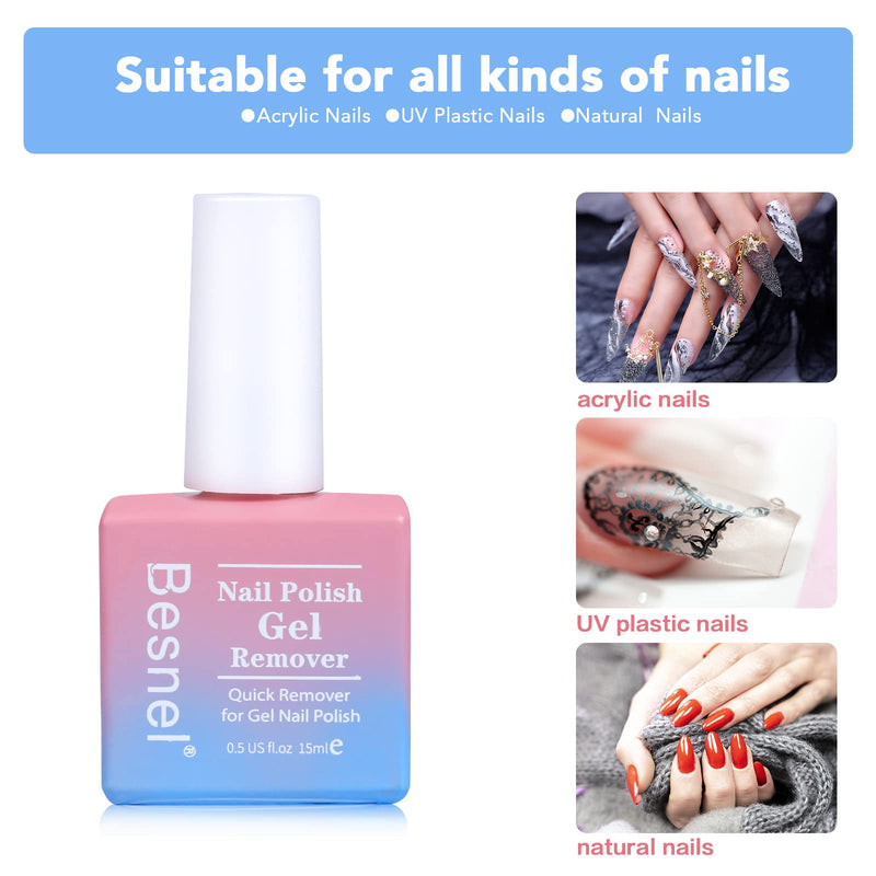 Gel Nail Polish Remover 5 Pack Professional Gel Polish Remover Non-Irritating Quick Easy,Nail Polish Gel Remover Tools Kit Nail File Cuticle Pusher Nail File Grit, No Need For Foil Soaking Or Wrapping 7 Piece Set