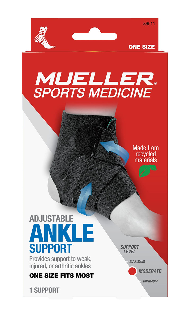 Mueller Sports Medicine Green Adjustable Ankle Support Brace, Ankle Pain Relief Support for Men and Women, Ideal for Sprains, Strains, Arthritis, Black, One Size Green/Black