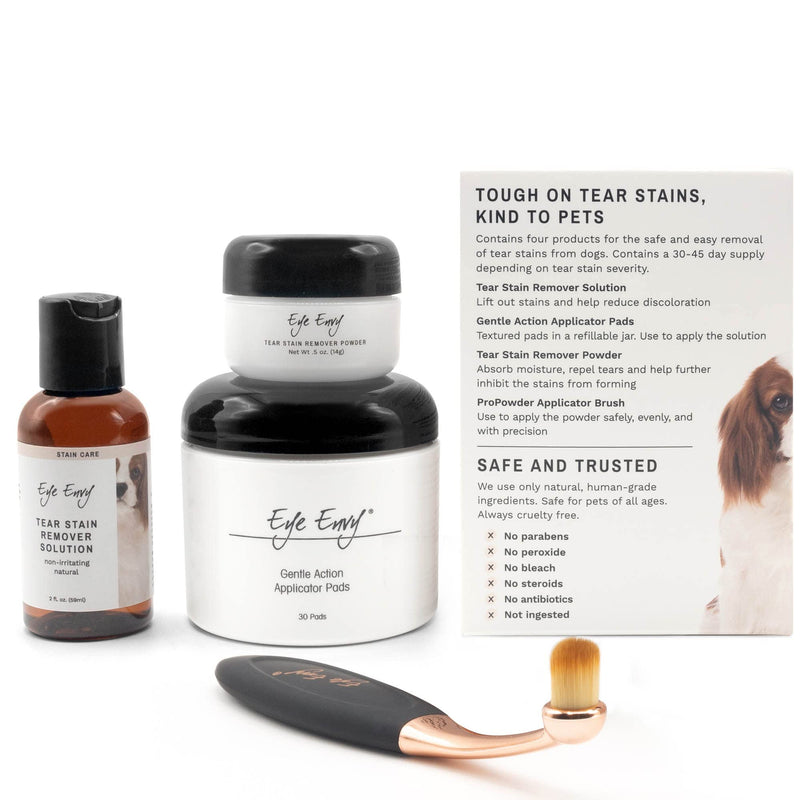 Eye Envy Dog Tear Stain Remover Starter Kit with ProPowder Brush | Stain Solution, Applicator Pads, Stain Powder and Small Applicator Brush | Lasts 30-45 Days 1 Count (Pack of 1)