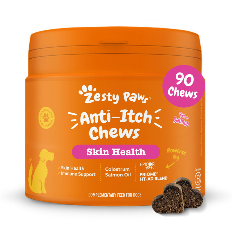 Zesty Paws Anti-Itch Chews for Dogs | Soothes Itchy Skin, Paws & Ears from Licking & Scratching, Helps Immune Function, Skin & Gut Health | Contains Salmon Oil & Probiotics | Daily Use | 90 Chews 90 Count