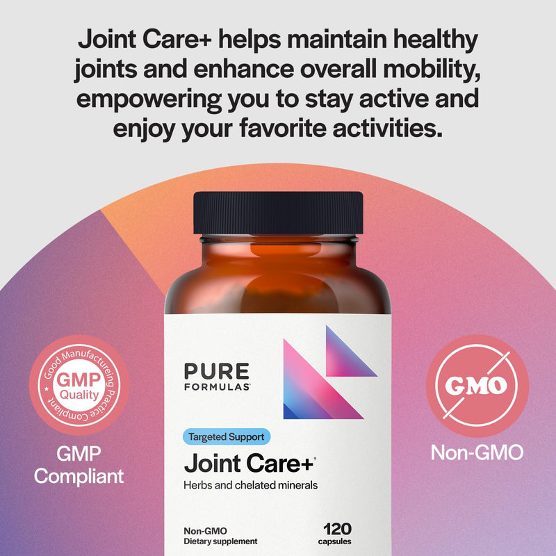 PureFormulas Joint Care + - Premium Joint Support Supplement with Hyaluronic Acid, Glucosamine, MSM, Green Lipped Mussel, Turmeric & More - Non-GMO Formula for Adults (120 Capsules)