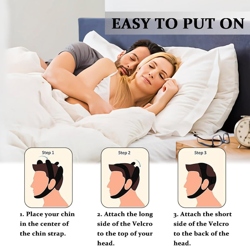 Chin Strap for Sleeping,Comfortable Anti Snoring Devices,Adjustable Breathable Chin Strap for CPAP Users for Men and Women,Simple and Effective Snoring Solution - Black M - BeesActive Australia