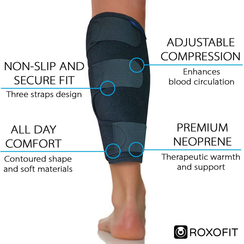 ROXOFIT Torn Calf Muscle Brace Strain Wrap for Calf Tear, Shin Splint Pain Relief - Adjustable Tibia Neoprene Support Compression Sleeve for Men and Women - BeesActive Australia