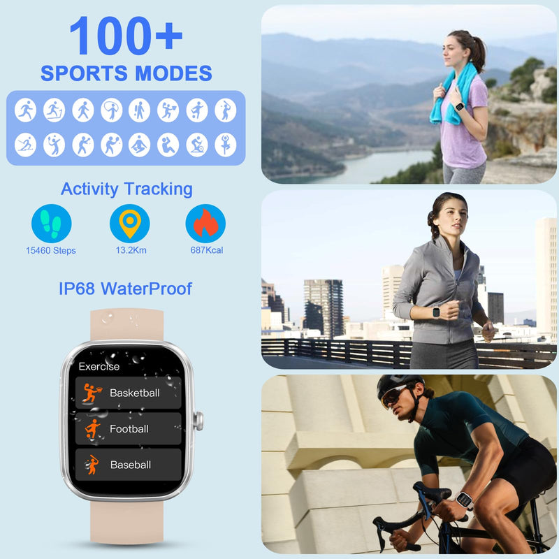 Smart Watch for Men Women(Answer/Make Calls), 1.96" HD Smartwatch, Fitness Tracker with 110+ Sport Modes, IP68 Waterproof, Heart Rate/Sleep/Step Monitor, Pedometer, Activity Tracker for Android iOS red - BeesActive Australia