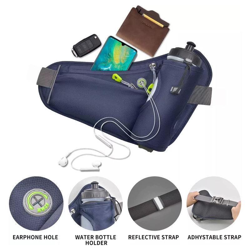 Fanny Pack with Water Bottle Holder, Hydration Running Belt for Men Women Adjustable Strap Waist Bag Suitable for Hiking Running Walking Jogging Camping(Bottle Not Included) (Black) Black