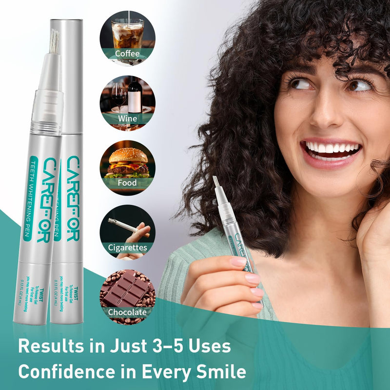 Teeth Whitening Pen 2 Pack (8ml) Fast-Acting Whitening Gel with Brush Applicator ‚Äì Portable Travel Kit for Professional Stain Removal & Brighter Smile - BeesActive Australia