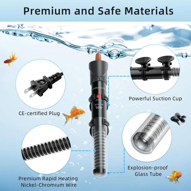 HiTauing Aquarium Heater 25W/50W/100W/200W/300W, Adjustable Knob Fish Tank Heater with Digital Thermometer, Submersible Betta/Turtle Tank Heater for Freshwater and Saltwater Tanks 50W for 5-10 gallon - BeesActive Australia
