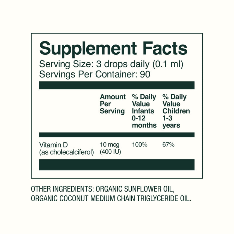 Bobbie Organic Baby Vitamin D Drops, Immune Health, 400 IU, 0.3 fl oz | Daily Liquid Supplement, Supports Development, Strong Teeth & Bones* in Newborn Babies and Infants, Vegan