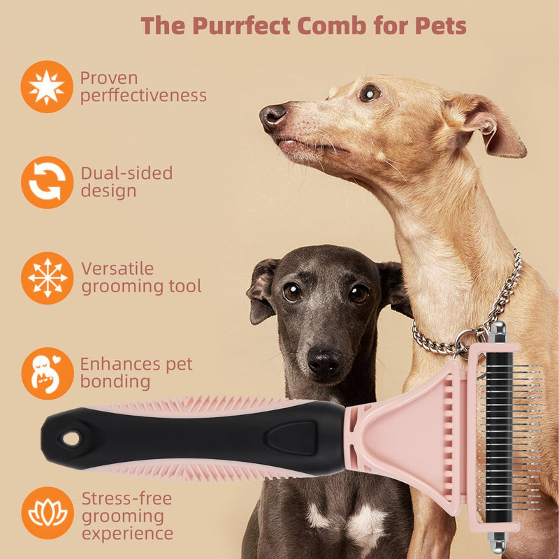 3PCS Cat & Dog Brush Set: Slicker & Deshedding Brush, Dematting Comb, and Bath Brush – Premium Grooming Tools for Shedding & Tangle-Free Fur (pink) pink - BeesActive Australia