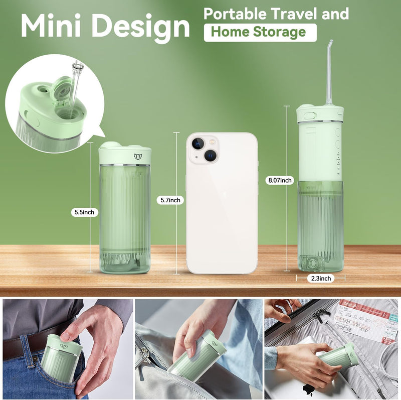 Portable Mini Water Dental Flosser for Teeth Cleaning Pick,Travel Oral Irrigator with Telescopic Water Tank,4 Modes and Waterproof Design-Perfect for Braces,Bridges,Home&Travel Dental Care Green